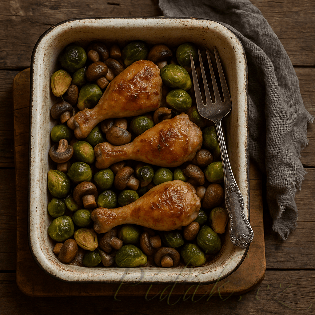 1. obrázek 🍗 Pečené kuřecí maso s růžičkovou kapustou a žampiony