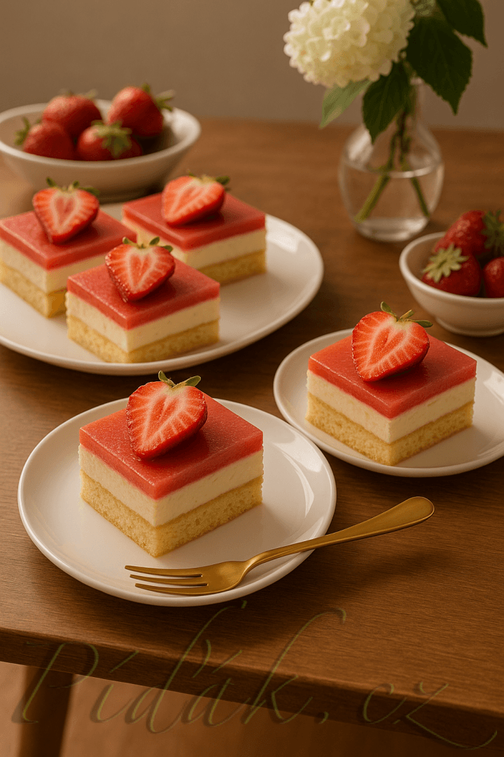 1. obrázek Jahodové řezy s tvarohovým krémem a ovocnou želé vrstvou