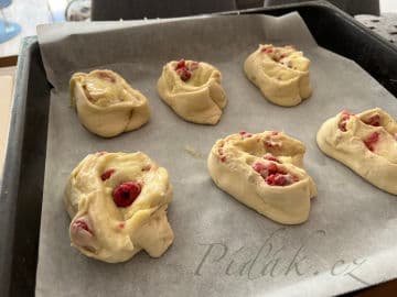 9. obrázek Kynutí šneci s pudinkem, malinami a cukrovou polevou 9. obrázek Kynutí šneci s pudinkem, malinami a cukrovou polevou